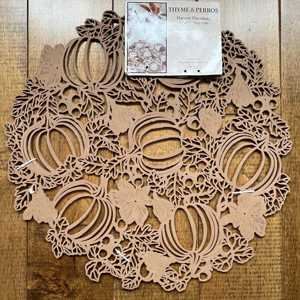 Share Thyme & Perros Set of 4 Brown Pumpkin Harvest Placemats, 16.1in x 16in - N - Picture 4 of 5